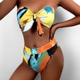 thumbnail image 1 of Gaecuw 2 Piece Swimsuit for Women Bikini Beach Swimwear for Women Bandeau Swimwear Top Sleeveless High Waisted Thong Briefs Swim Bottom Side Tie Closure Swimsuits Geometric Print Bathing Suits Yellow, 1 of 4