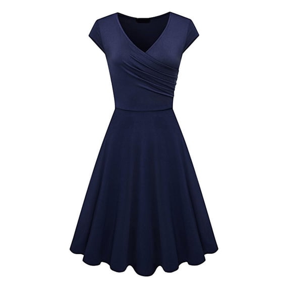 Gaecuw 50s Dresses for Women Vintage V Neck Plus Size Dresses Short Sleeve Retro Dresses Above the Knee Midi Dresses A Line Party Linen Dress Semi Formal Dress Solid Prom Dresses Wedding Guest Dresses