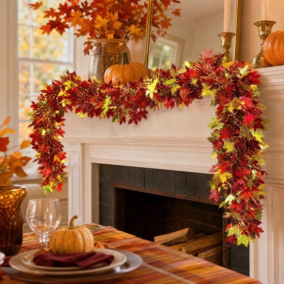 Gaecuw 78.7 Inch Red Maple Leaf Garland, Thanksgiving and Christmas Festival Decor with Bendable Rattan, Fall Harvest Party Accent for Door and Fireplace in Red.