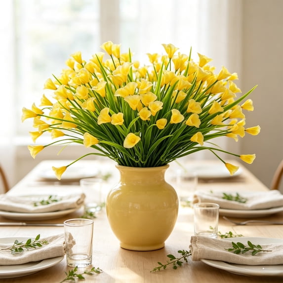 Gaecuw Artificial Calla Lily Bouquet, Faux Silk Flower, Realistic Floral Decor for Home Wedding Vase, with Green Leaves and Flexible STALKs, in Yellow