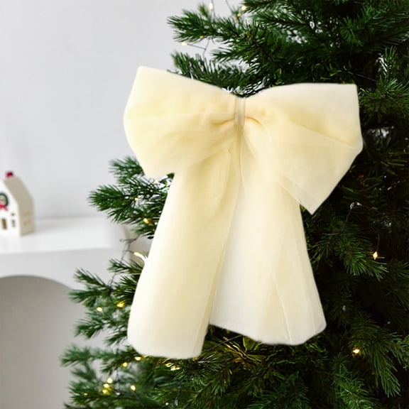 Gaecuw Beige Snow Gauze Christmas Bow with Pleats, Tree Wreath Hanging Decor for Xmas Wall, 12x9 Inch.