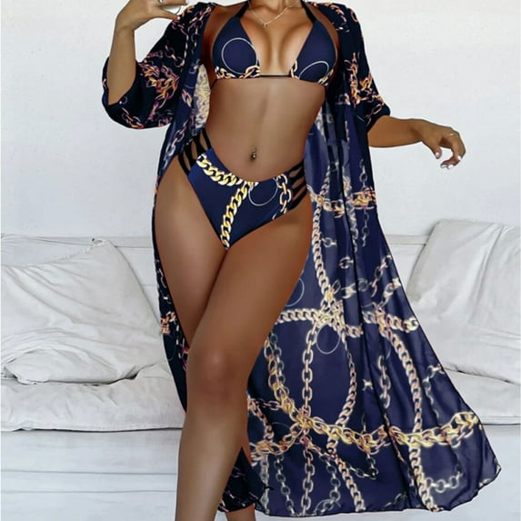 Gaecuw Bikini Swimwear for Women with Cover up Bikini Wrap Skirt Triangle Swimwear Top Sleeveless High Waisted Thong Briefs Swim Bottom Slip On Closure Swimsuits Abstract Print Bathing Suits Mesh
