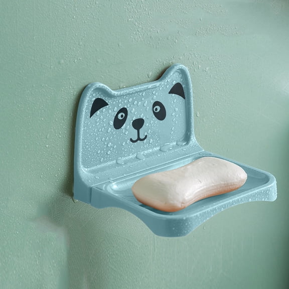 Gaecuw Blue Bear Shaped Wall Mount Soap Holder, Adhesive Drainage Soap Rack for Bathroom Organizing, 5x4.7x1.2in