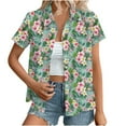 thumbnail image 1 of Cavosen Womens Blouse Short Sleeve Tunic Button down Collared Hawaiian Tropical Print Summer Shirts Pullover Button up Vacation Tops Loose Fit Resort Beach Tees Going out XL, 1 of 7