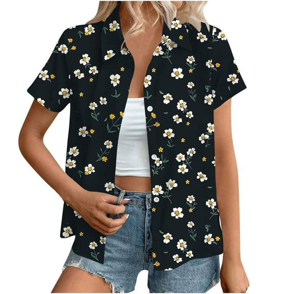Cavosen Womens Shirts Button up Short Sleeve Plus Size Collared Hawaiian Tropical Print Summer Tops Pullover Vacation Tees Casual Dressy Resort Beach Blouse Going out 5XL