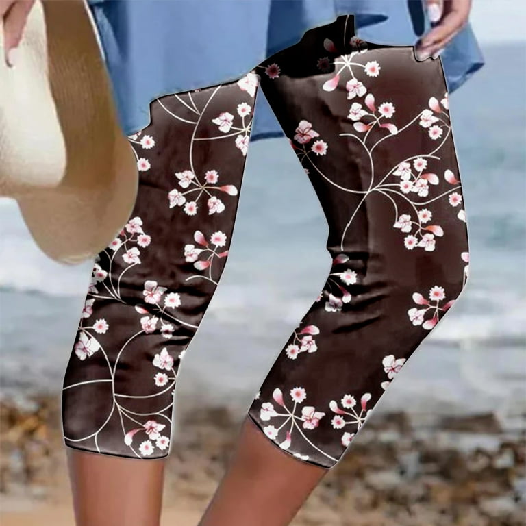 Women Capri Leggings Pants Casual Floral Cropped Seamless Capris Stretch  Fashion