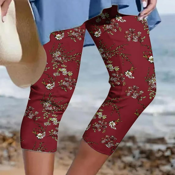 Gaecuw Capri Pants for Women Plus Size Capri Leggings Plus Size Slim Fit Scrunch Long Pants Lounge Trousers Sweatpants Casual Seamless Yoga Pants Summer Workout Pants Butt Lifting Floral Pants