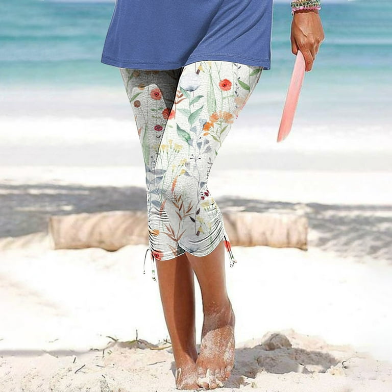 Gaecuw Capri Pants for Women Plus Size Capri Leggings Slim Fit Scrunch Long  Pants Lounge Trousers Sweatpants Seamless Yoga Pants Mid Waisted Summer  Calf Length Workout Pants Butt Lifting Floral Pants 