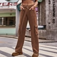 thumbnail image 1 of Gaecuw Cargo Pants Women Baggy Jeans Regular Fit Long Pants Pull On Lounge Trousers Pants Casual Loose Baggy Jeans Mid Waisted Denim Summer Ankle Length with Pockets Solid Denim Pants Coffee XXL, 1 of 4