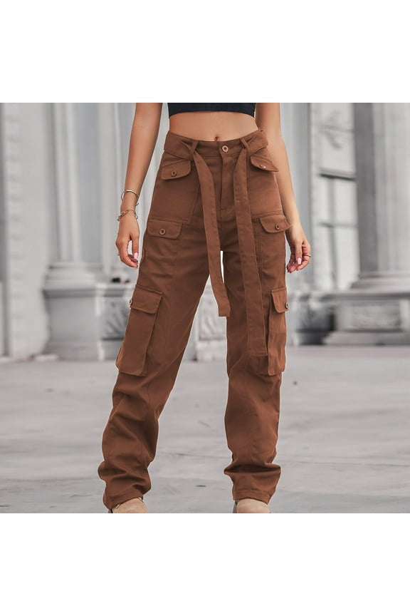 Cargo Pants Women High Waist Jeans Regular Fit Long Pants Button Up Lounge Trousers Pants Loose Baggy Jeans Mid Waisted Denim Summer Pants with Pockets Straight Leg Solid Denim Pants