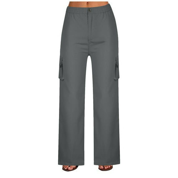 Gaecuw Cargo Pants Women High Waist Palazzo Pants Plus Size Regular Fit Long Pants Lounge Trousers Sweatpants Loose Baggy Yoga Pants Mid Waisted Summer Ankle Length Workout Pants with Pockets Solid