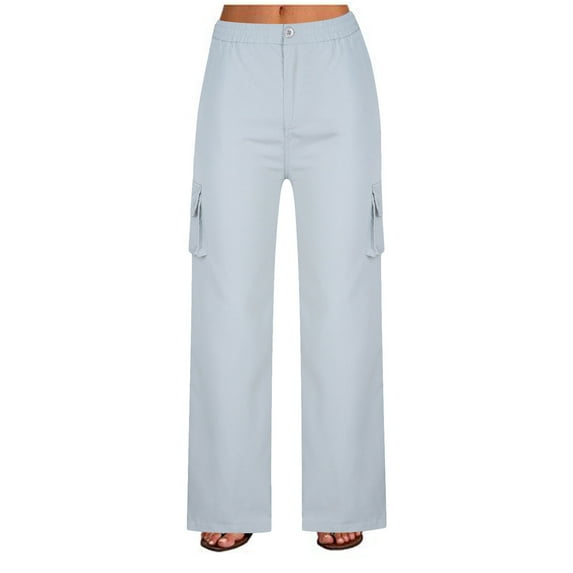 Gaecuw Cargo Pants Women High Waist Wide Legged Pants Plus Size Regular Fit Long Pants Lounge Trousers Sweatpants Loose Baggy Yoga Pants Mid Waisted Summer Workout Pants with Pockets Solid