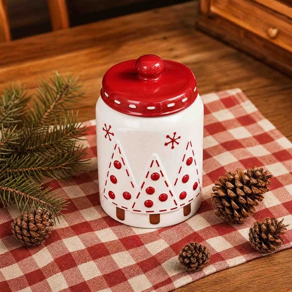 Gaecuw Christmas Tree Shaped Ceramic Plate with Santa Design, Red Stitched Porcelain Snack Platter for Xmas Table, D Style