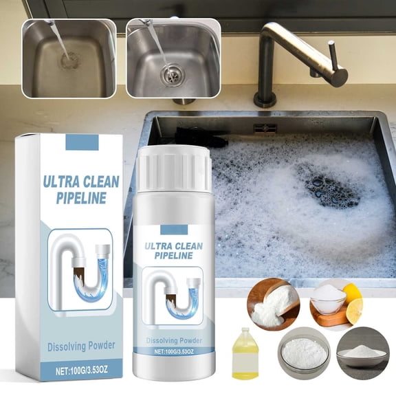 Gaecuw Clean Pipelines Dissolving Powder, Fast-Acting Drain De-Clogger for Hair and Grease, Safe for Kitchen and Toilet, As Show