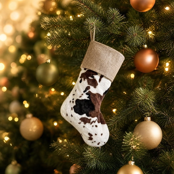 Gaecuw Cow Print Christmas Hanging Stocking Bag, Storage Organizer with Bow for Mantel Tree Window REFINEMENT Decor