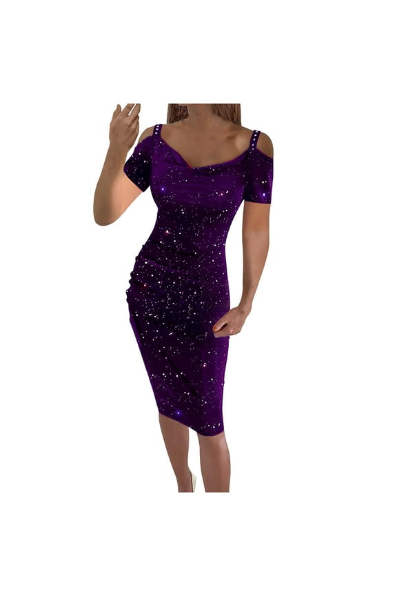 Dresses for Women 2023 Wedding Guest Sweetheart Neck Short Sleeve Champagne Dresses Below the Knee Midi Dresses Swing Party Dress Prom Dresses Flowy Graduation Dresses Semi Formal Dress