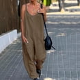 thumbnail image 1 of Gaecuw Dressy Jumpsuit for Women 2023 Sleeveless Cold Shoulder Overall with Pockets V Neck Band Collar Solid Onesie One Piece Outfits Casual Loose Baggy Long Pants Wide Leg Summer Romper Ankle Length, 1 of 6
