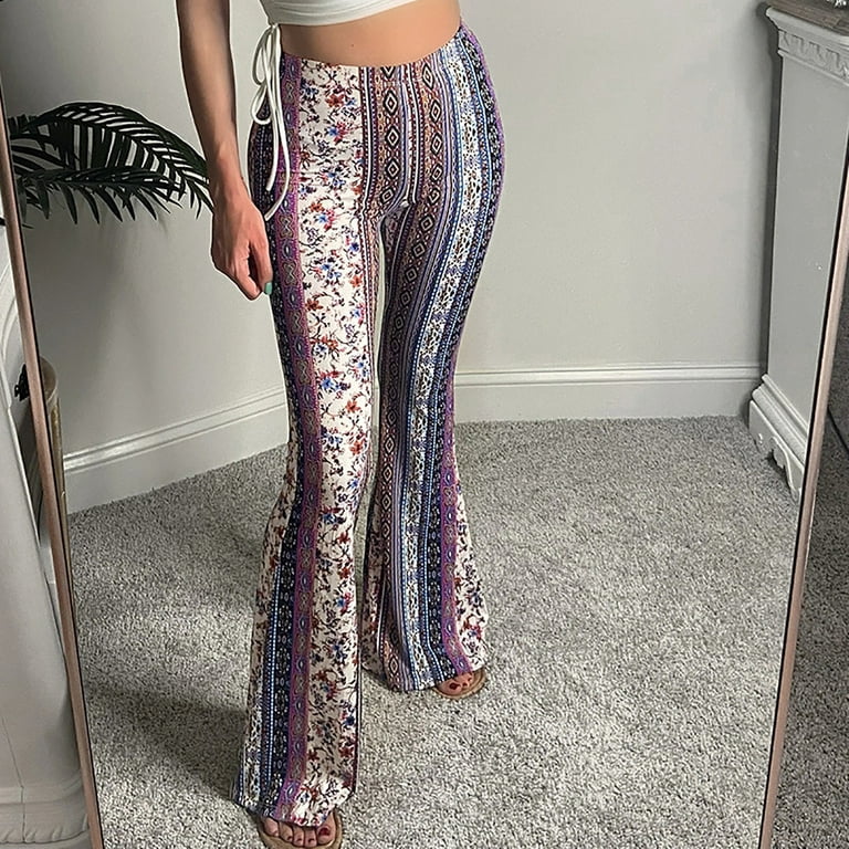 Gaecuw Flared Pants for Women Slim Fit Scrunch Long Pants Pull On Lounge  Trousers Sweatpants Boho Loose Baggy Yoga Pants Mid Waisted Summer Ankle  Length Workout Pants Floral Print Athletic Pants 