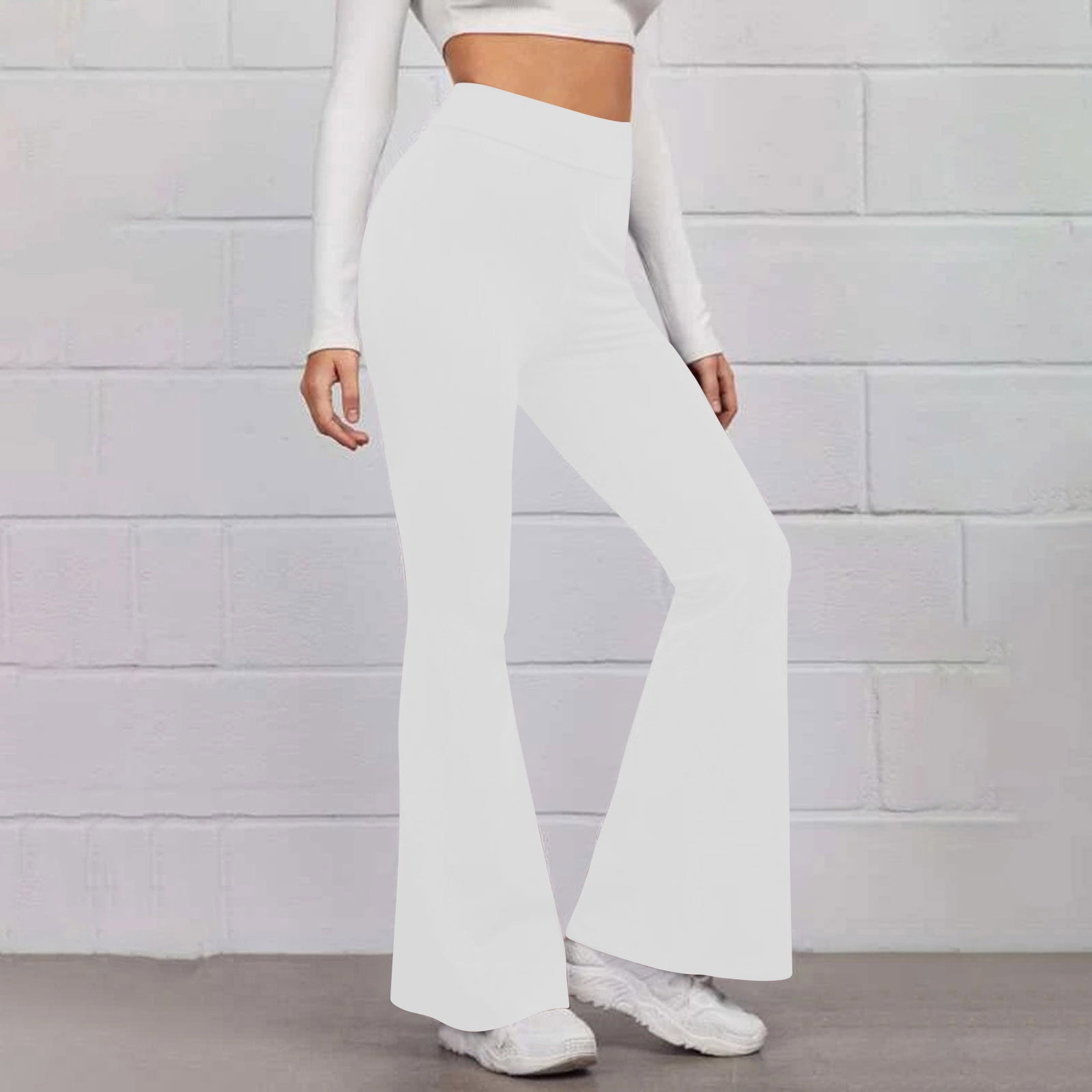 YYDGH Women's Cut Out Flare Pants V-Waisted Cropped Cross Elastic Stretch  Bell Bottom Trousers Solid Flared Lounge Pants White XXL