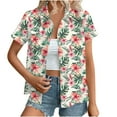thumbnail image 1 of Cavosen Womens Summer Blouses Short Sleeves Button down Collared Hawaiian Tropical Print Shirts Pullover Button up Vacation Tops Casual Dressy Resort Beach Tees Going out XL, 1 of 7