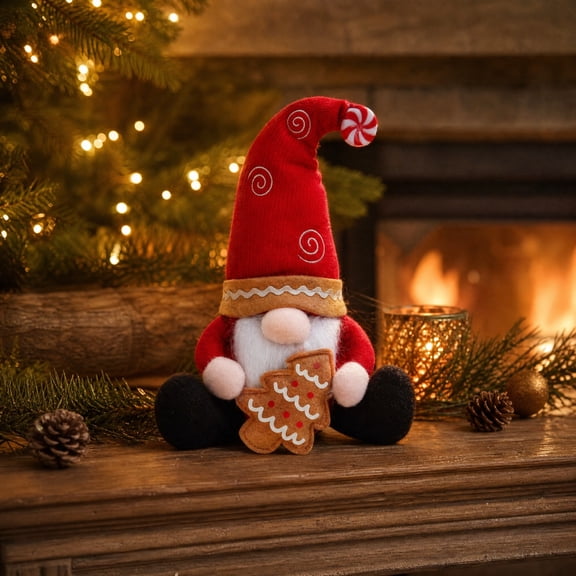 Gaecuw Gnome Christmas Ornament for Tabletop Display, Faux Greenery Fabric Figurine with Weighted Base, Plastic Holiday Decor for Mantel and Window, B