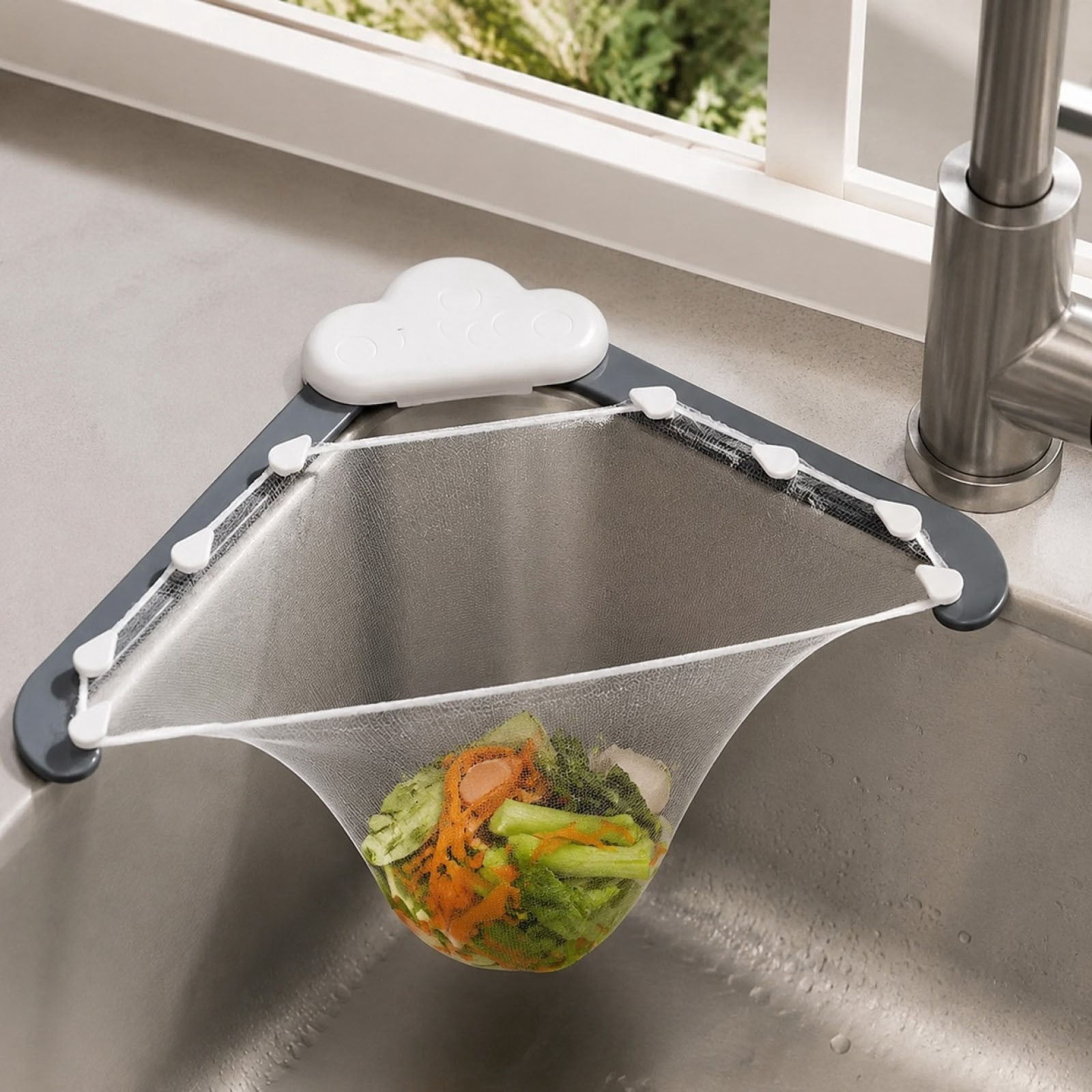 Kitchen Mesh Rack Gaecuw Gray Sink Filter Rack, Cloud Corner Strainer with Mesh Bags, 6. ...