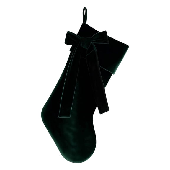Gaecuw Green Velvet Christmas Stocking with Big Plush Bow, Hanging Ornament Gift Bag for Xmas Party Decor, 18 Inch.