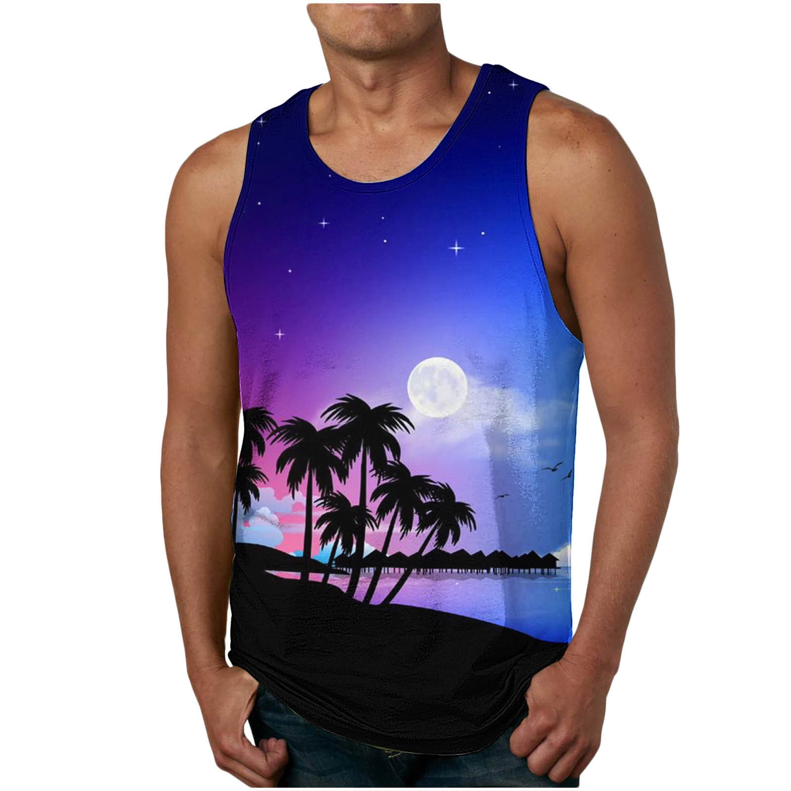 Gaecuw Gym Tanks for Men Hawaiian Summer Camisole Tropical Landscape ...