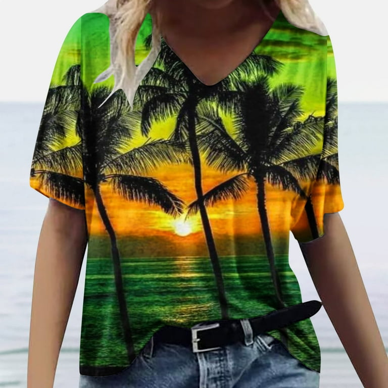 Gaecuw Hawaiian Shirts for Women Funny Tops Blouses Short Sleeve T