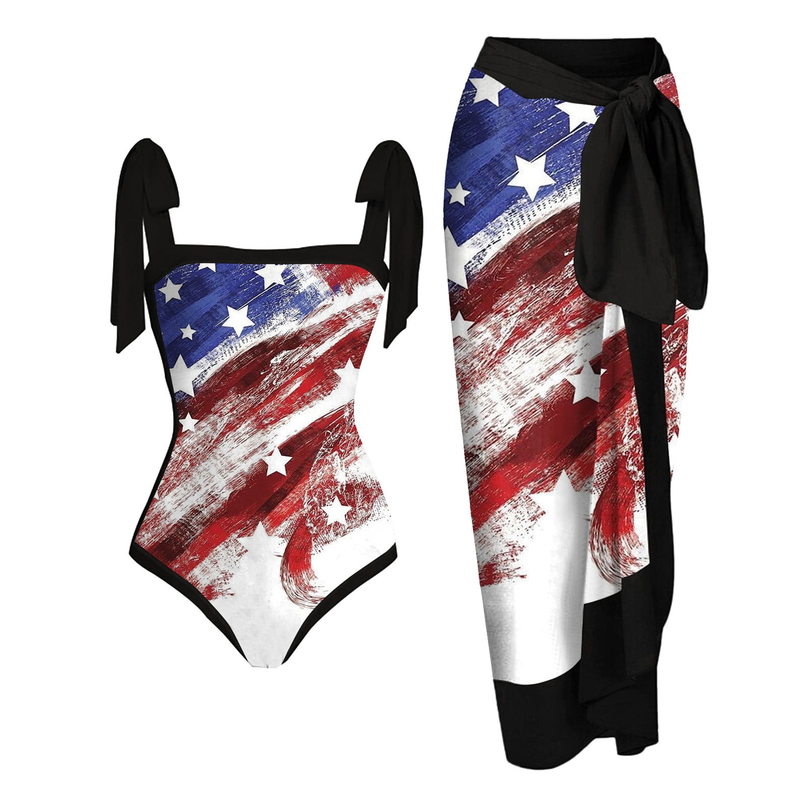 Gaecuw Independence Day Bikinis One Piece Bikini Lace Up Swimsuit Long Skirt Two Piece Sets 