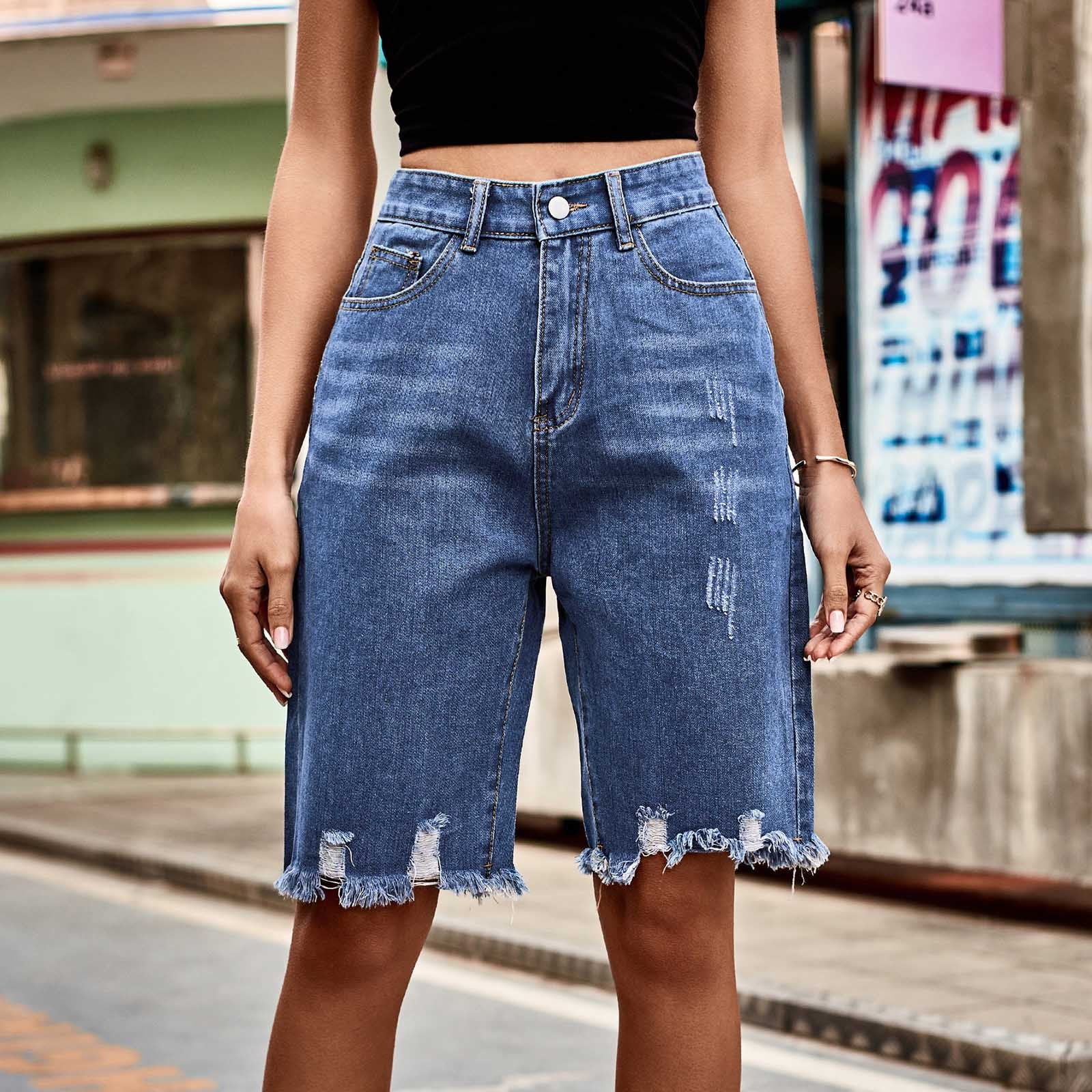 Fringe Lounge Baggy Denim Jean Loose Scrunch Denim Length Denim Pants Shorts with Summer Women Jeans Ripped Pockets Shorts Up Plus Short Jean - Zipper Pant Gaecuw Shorts Size Trousers Button Solid
