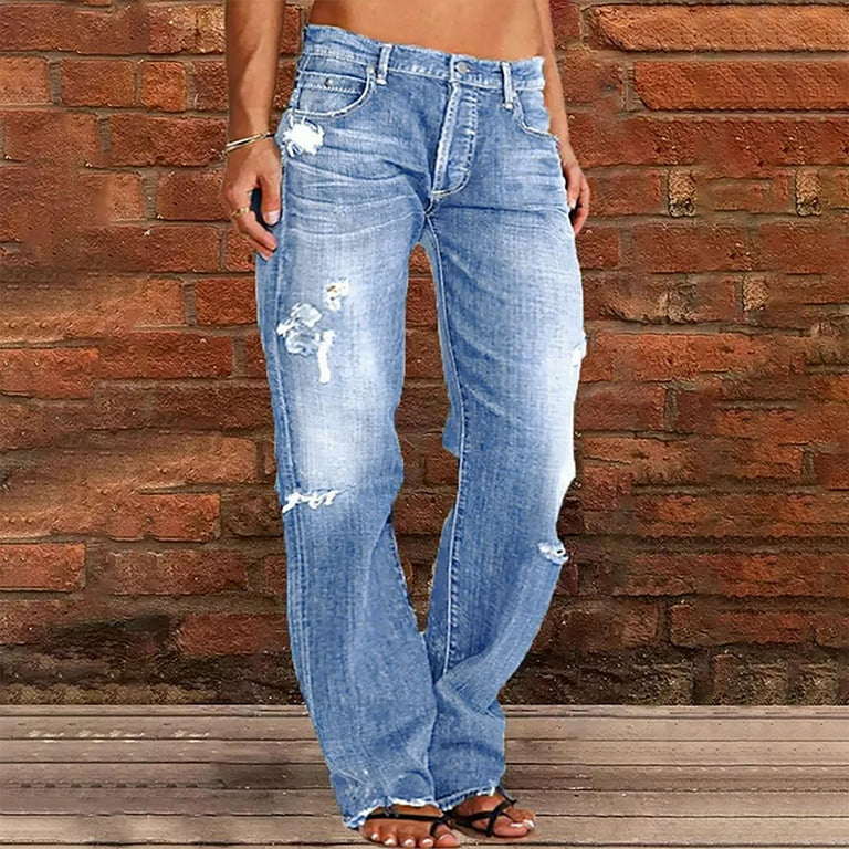 Gaecuw Jeans for Women 2023 Regular Fit Long Pants Button Up
