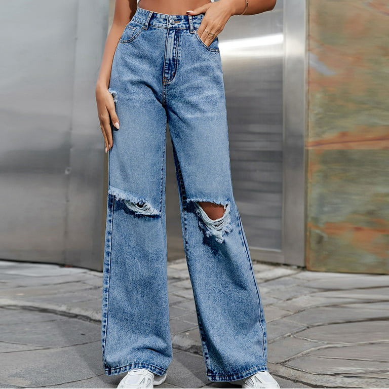 Womens Straight Leg Jeans Relaxed Fit High Waisted Denim Pants Casual  High-Rise Button Up Everyday Trouser Pants