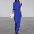 thumbnail image 1 of Gaecuw Jumpsuits for Women Casual Sleeveless Cold Shoulder Overall with Pockets Crew Neck Band Collar Solid Onesie One Piece Outfits Casual Loose Baggy Long Pants Wide Leg Summer Romper Ankle Length, 1 of 6