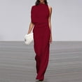 thumbnail image 1 of Gaecuw Jumpsuits for Women Dressy Sleeveless Cold Shoulder Overall with Pockets Crew Neck Band Collar Solid Onesie One Piece Outfits Casual Loose Baggy Long Pants Wide Leg Summer Romper Ankle Length, 1 of 6