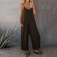 thumbnail image 1 of Gaecuw Jumpsuits for Women Dressy Sleeveless Cold Shoulder Overall with Pockets Square Neck Band Collar Solid Onesie One Piece Outfits Casual Loose Baggy Long Pants Wide Leg Summer Romper Calf Length, 1 of 6