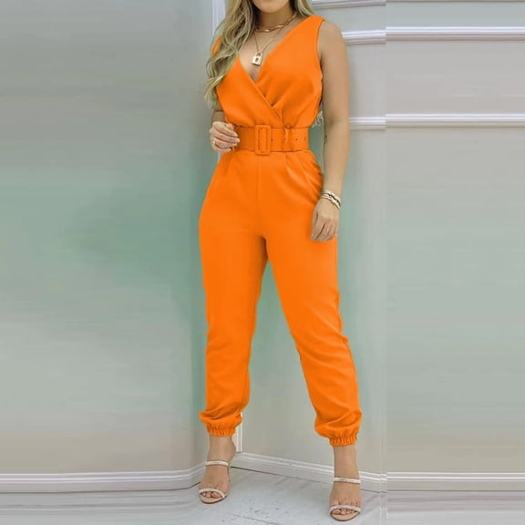 Gaecuw Jumpsuits for Women Dressy Sleeveless Cold Shoulder Overall with Pockets V Neck Band Collar Floral Printed Onesie One Piece Outfits with Belt Boho Casual Wide Leg Summer Romper Calf Length