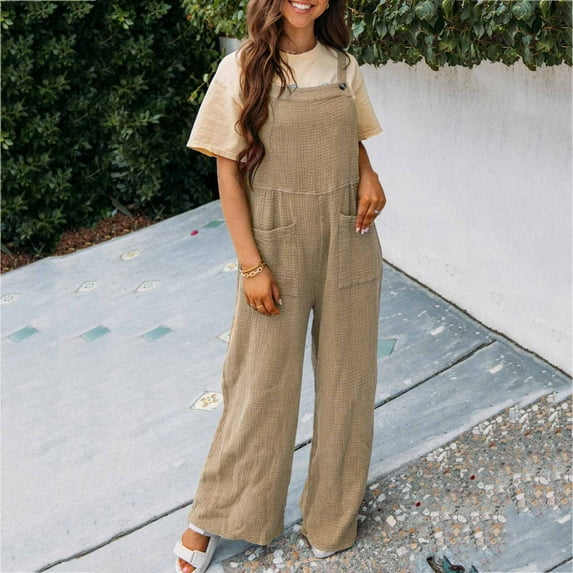Gaecuw Jumpsuits for Women Dressy Wedding Sleeveless Cold Shoulder Overall with Pockets Square Neck Band Collar Solid Onesie One Piece Outfits Casual Long Pants Wide Leg Summer Romper Ankle Length