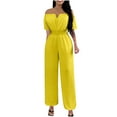 thumbnail image 1 of Gaecuw Jumpsuits for Women Rompers for Women Summer Dressy Short Sleeve Overall Band Collar Solid Onesie One Piece Outfits Loose Baggy Long Pants Wide Leg Summer Romper Pull On Ankle Length Trousers, 1 of 5