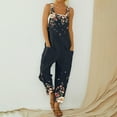 thumbnail image 1 of Gaecuw Jumpsuits for Women Sleeveless Cold Shoulder Overall with Pockets Square Neck Band Collar Floral Printed Onesie One Piece Outfits Boho Loose Baggy Long Pants Wide Leg Summer Romper Ankle Length, 1 of 5
