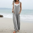 thumbnail image 1 of Gaecuw Jumpsuits for Women Summer Dressy Sleeveless Cold Shoulder Overall with Pockets Square Neck Band Collar Solid Onesie One Piece Outfits Casual Long Pants Wide Leg Summer Romper Ankle Length, 1 of 8