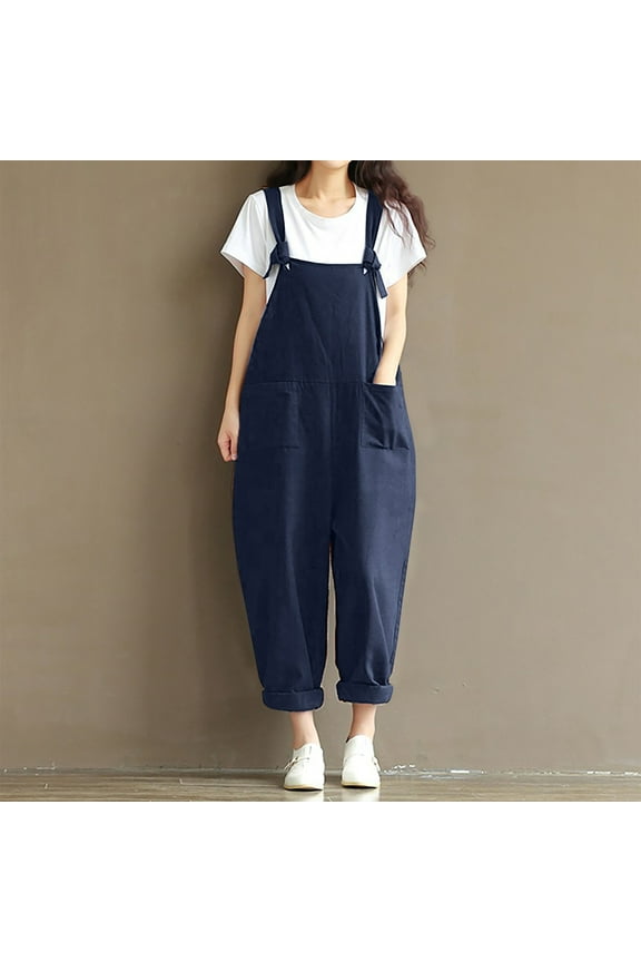 Jumpsuits for Women Summer Sleeveless Cold Shoulder Cami Overall Square Neck Band Collar Solid Onesie One Piece Outfits Casual Loose Baggy Long Pants Wide Leg Linen Summer Romper Calf Length