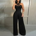 thumbnail image 1 of Gaecuw Jumpsuits for Women Summer Sleeveless Cold Shoulder Overall with Pockets Halter Neck Band Collar Solid Onesie One Piece Outfits Loose Baggy Long Pants Wide Leg Summer Romper Ankle Length, 1 of 7