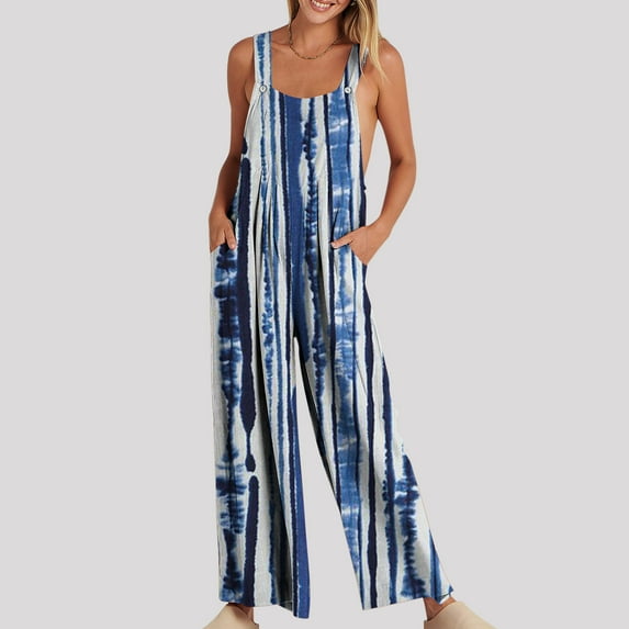 Gaecuw Jumpsuits for Women Summer Sleeveless Cold Shoulder Overall with Pockets Square Neck Band Collar Feather Print Onesie One Piece Outfits Casual Long Pants Wide Leg Summer Romper Ankle Length