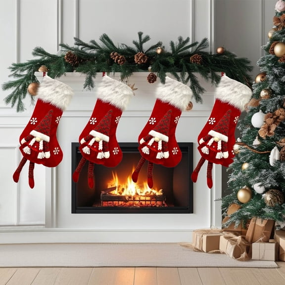 Gaecuw Knitted Christmas Stocking Gift Bag Letter B with Pattern, Wool Hosiery Candy Holder for Tree Decor