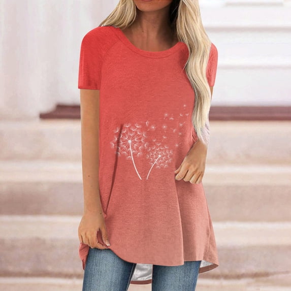 Gaecuw Ladies Tunic Tops for Leggings Tops Blouses Short Sleeve T Shirts Regular Fit Pullover Tees T-Shirts Gradient Butterfly Print Tops Crew Neck Blouses T Shirts Pullover Tops Summer Tees Tops