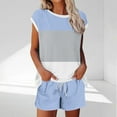 thumbnail image 1 of Gaecuw Leggings Sets Women 2 Piece Outfits Short Sets Summer with Pocket Drawstring Striped Loungewear Sleeveless Crewneck Tops Pajamas Pants Vacation Beach Resort Tracksuits Blue L, 1 of 5