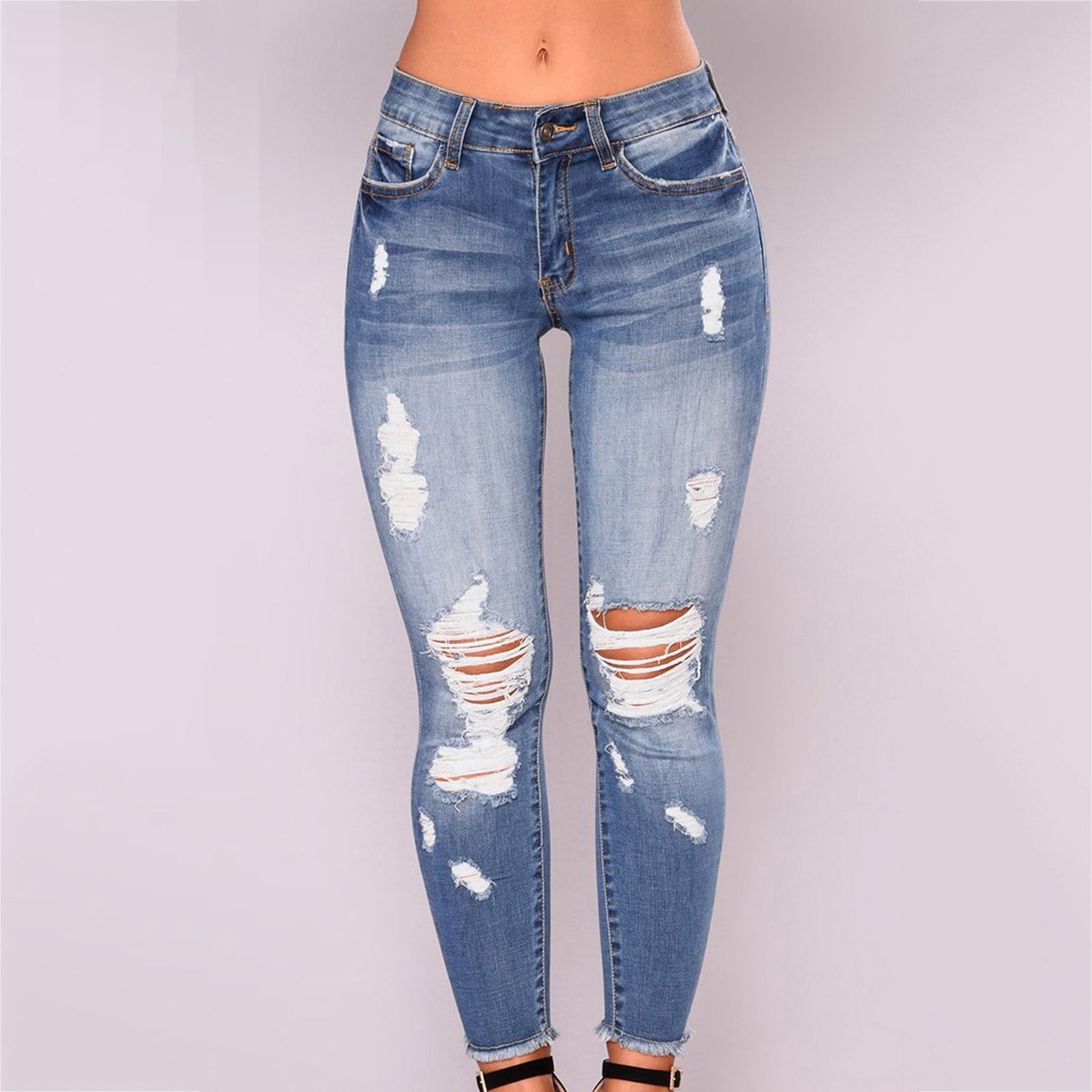 Tummy Control Jeans Stylish High Waist Ripped Jeans for Women Tummy Control  Butt-lifted Slim Fit Ankle Length Pants Trendy Streetwear Trousers Zippered  Buttoned Jeans