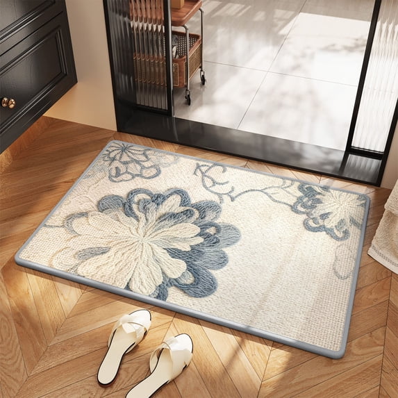 Gaecuw Linen Bathroom Mat, Non SKID Absorbent Floor Mat, Quick Drying Entrance Rug for Bedroom and Hallway, 23.6x15.7 Inch, D