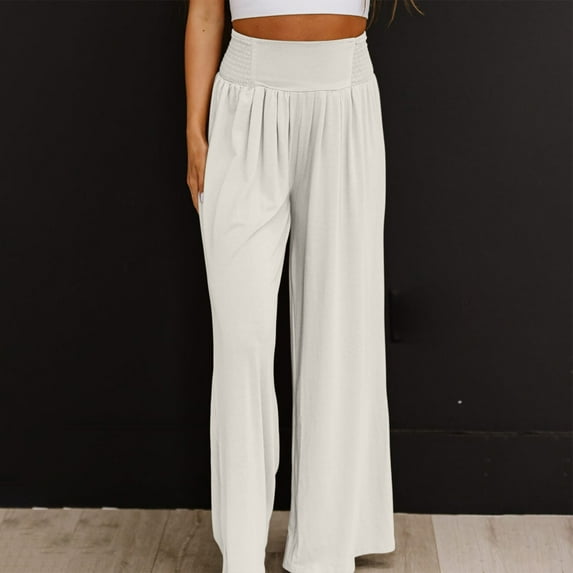 Gaecuw Linen Pants for Women Summer Palazzo Pants Relaxed Fit Long Pants Lounge Trousers Sweatpants Casual Loose Baggy Pants Mid Waisted Linen Summer Ankle Length Workout Pants with Pockets Solid